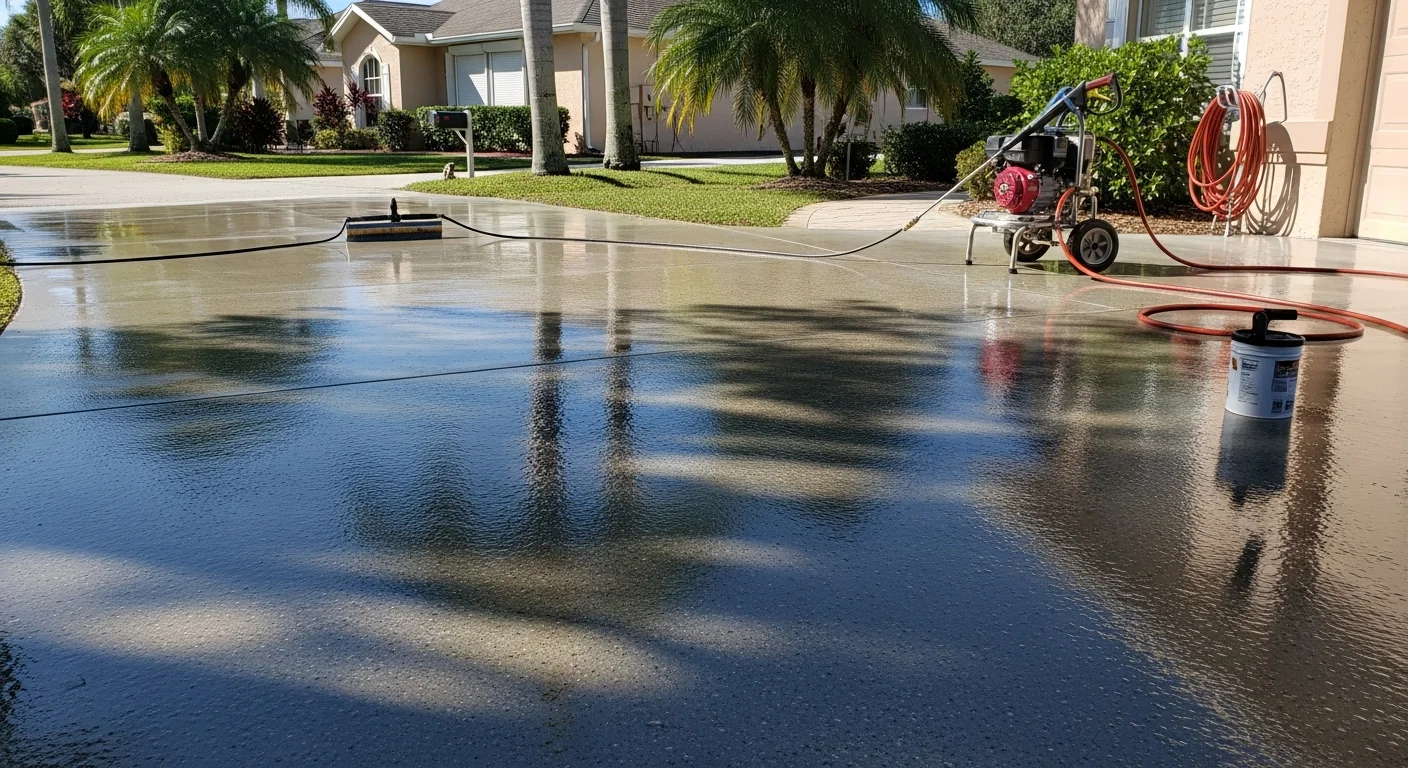 Clean driveway after professional pressure washing in Port Charlotte