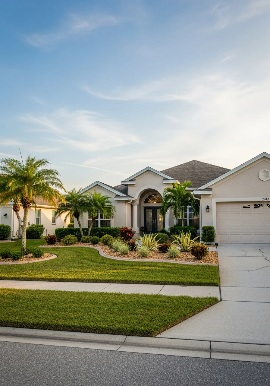 Rotunda West home exterior showing community-standard architecture and landscaping during daylight.
